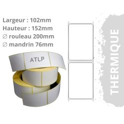 Etiquetas termoadhesivas 102X152mm mandril 76mm Ø 200mm rollo de 1000 etiquetas