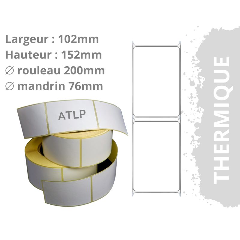 Etiquetas termoadhesivas 102X152mm mandril 76mm Ø 200mm rollo de 1000 etiquetas