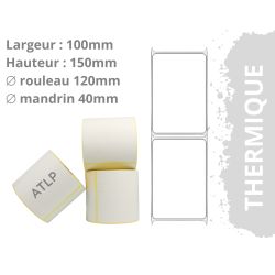 Etiquettes adhésives thermique 100x150mm mandrin 40mm Ø120mm rouleau de 425 étiquettes