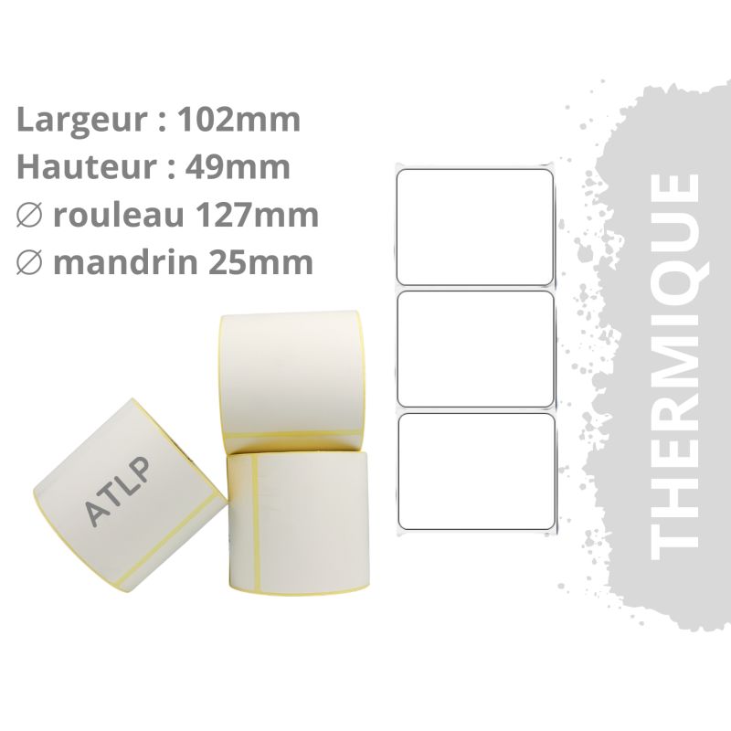 Etiquette thermique Top 102x76mm mandrin 25mm Ø127 rouleau de 930 étiquettes