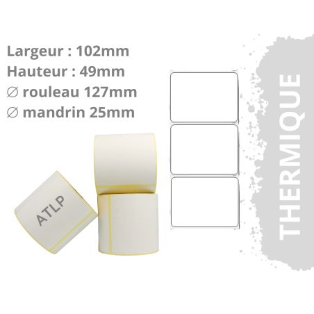 Etiquette thermique Top 102x76mm mandrin 25mm Ø127 rouleau de 930 étiquettes