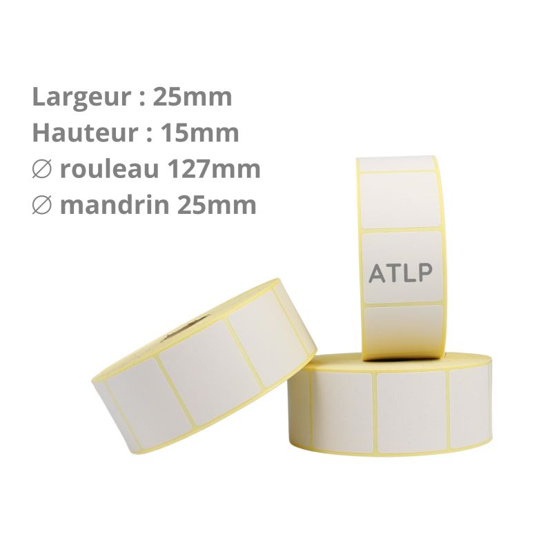 Etiquettes adhésives 25x15mm mandrin 25mm Ø127mm rouleau de 4400 étiquettes