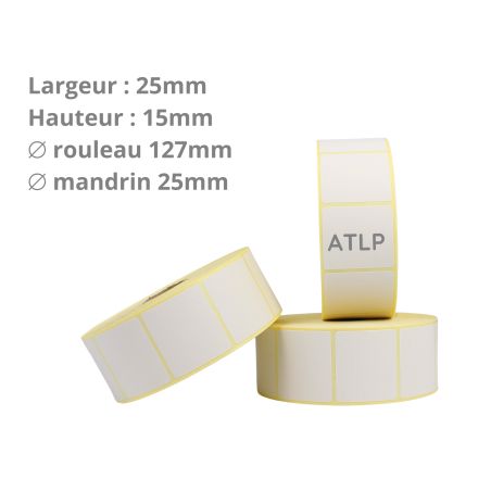 Etiquettes adhésives 26x15mm mandrin 25mm Ø120mm rouleau de 4000 étiquettes