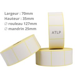 Etiquettes adhésives 70x35mm mandrin 25mmØ127mm rouleau de 2000 étiquettes