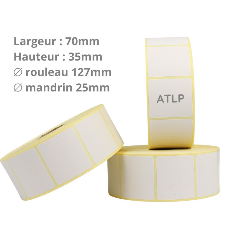 Etiquettes adhésives 70x35mm mandrin 25mmØ127mm rouleau de 2000 étiquettes